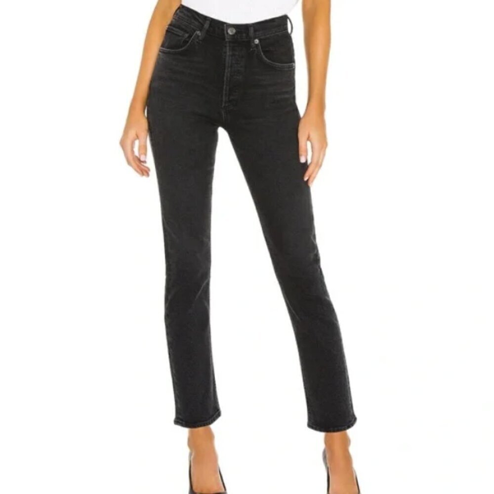 AGOLDE Riley high rise straight crop black jean Size 31 - Picture 1 of 7